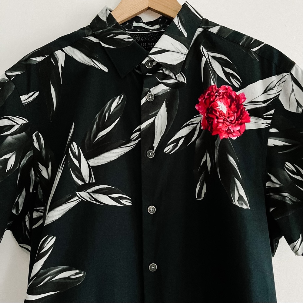 Ted Baker Men’s T For Tall Slim Short Sleeved Dress Shirt Tropical Floral Print - Picture 7 of 13